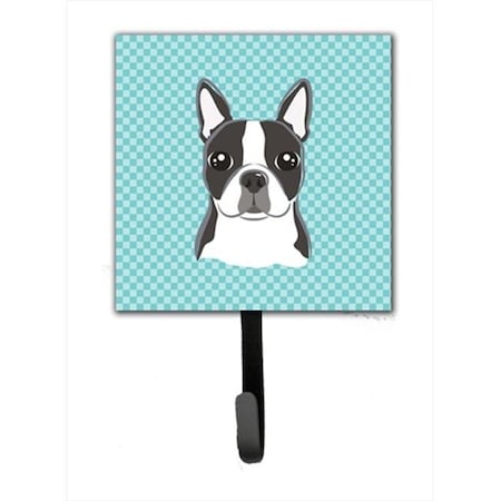 Carolines Treasures Carolines Treasures BB1141SH4 Checkerboard Blue Boston Terrier Leash Or Key Holder BB1141SH4